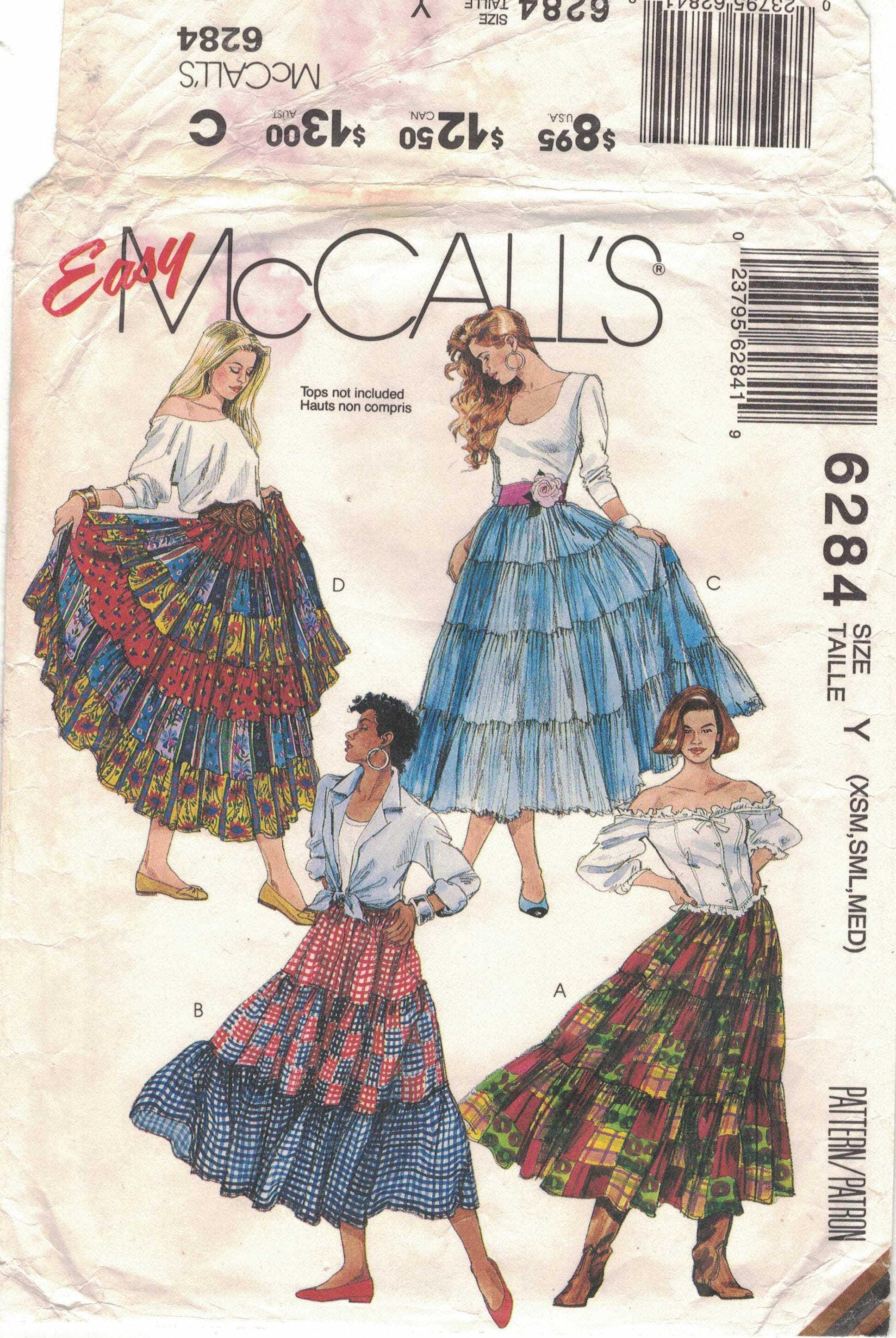 Mccall's 6284 - Easy Dramatic Broomstick Western Tiered Skirt