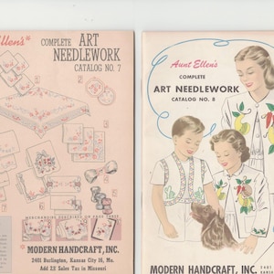 Aunt Ellen&#39;s Complete Art Needlework Catalog No 7 AND Catalog No. 8, Complete Nice Condition with some Discoloration.  1940&#39;s