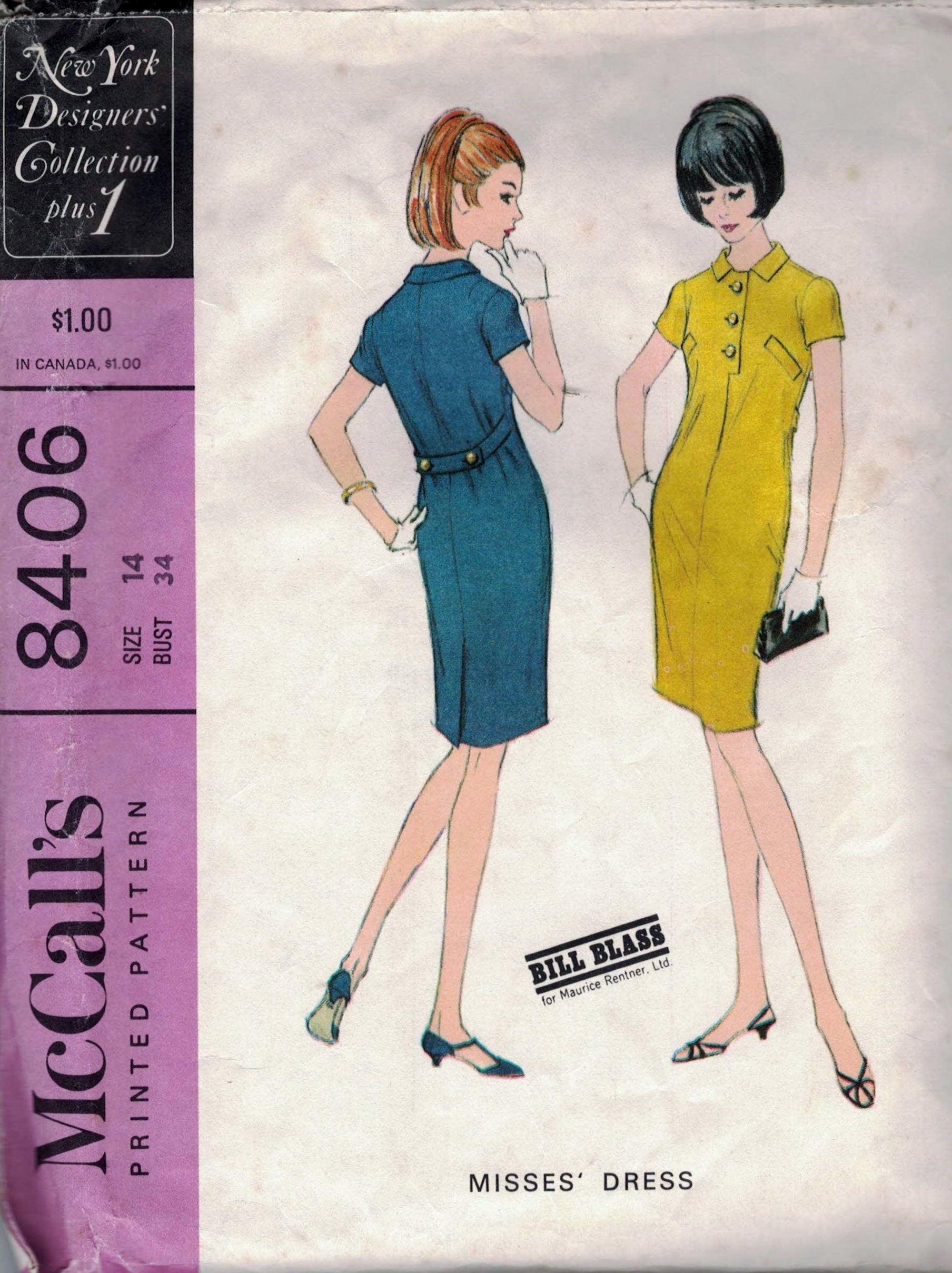 Mccall's 8406 Misses' Dress by Designer Bill Blass for Maurice