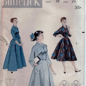 Puede incluir: Patrón de costura vintage para un vestido, Butterick patrón número 7461, talla 20, busto 38. El patrón incluye instrucciones para un vestido con una falda que es completa y fruncida en la cintura. El patrón está impreso en un fondo blanco con texto negro.