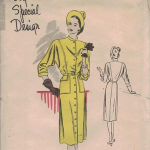 May include: Vintage Vogue Special Design sewing pattern. The illustration features a woman in a yellow dress with a matching hat and gloves. The pattern is size 14, with a 32-inch bust and 36-inch hip. The pattern is printed in the U.S.