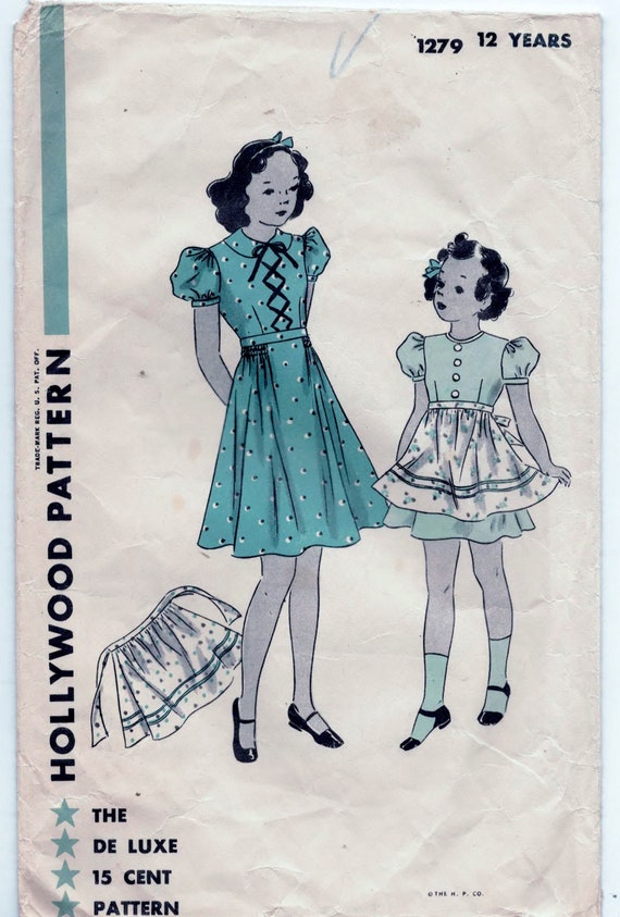 Hollywood 1279 - Size 12 Years, Breast 30, Pretty Dresses With Options and  Half Apron - Unprinted and Complete. 1937 - Etsy