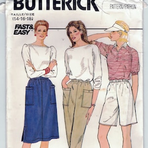 Butterick 6477 Size 14-16-18  Misses&#39; A-Line Skirt, Straight Leg Pants and Shorts.  Factory Folded.  1990&#39;s