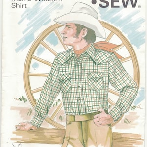 Kwik Sew 457 - Men&#39;s Yoked Western Shirt - Chest 36-40, Cut at 40, Snaps or Buttons.  Cut and Complete.  1970s