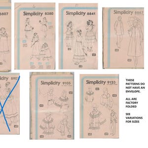Patrones Simplicity - SIN SOBRES - 8380, 8807, 8841 (3), 8867, 9105 (2) 9123; Todos doblados de fábrica. Años 70