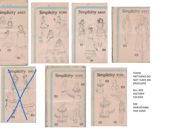 Simplicity Patterns - NO ENVELOPES - 8380, 8807, 8841 (3), 8867,  9105 (2) 9123;  All Factory Folded.  1970's