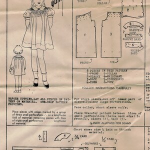 1930's New York Child's Shirtwaist Dress Pattern - Chest 28