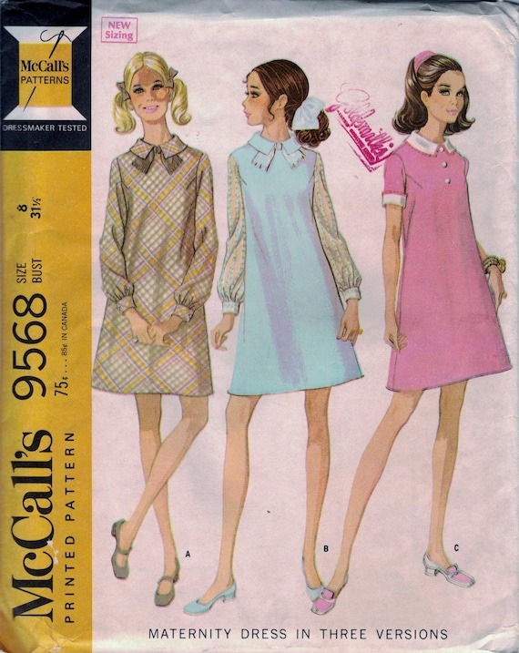 Mccall's 9568 - Maternity Dress in Three Versions - Size 8, Bust 31 1/2,  Factory Folded. 1968 - Etsy