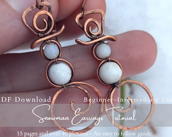 Snowman Earrings Wire Wrap Tutorial - For Beginners - Wire Wrapped Christmas/Winter Earrings Written Guide - PDF Download
