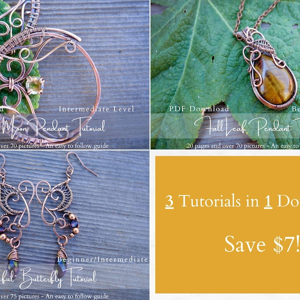 3 Tutorials in 1 Download! Crescent Moon Pendant, Teardrop Pendant and Butterfly Earring Wire Wrapping Tutorial