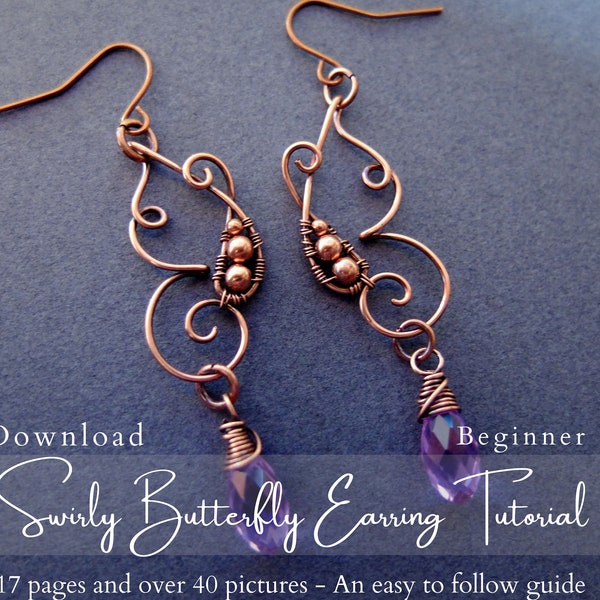 Swirly Wire Wrapped Butterfly Earring Tutorial - For Beginners - PDF Download
