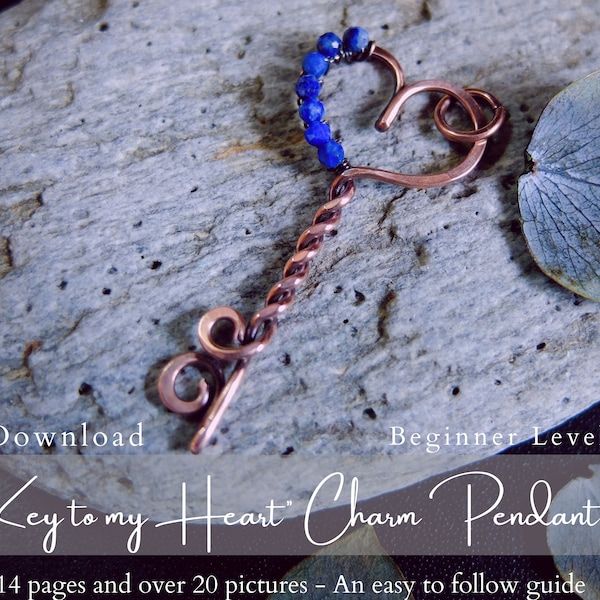 Heart Key Charm/Pendant - For Beginners - Wire Wrapped Valentine's Day Jewelry - PDF Download