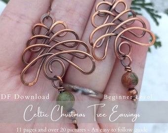 Celtic Christmas Tree Earrings Wire Wrap Tutorial - For Beginners - Wire Wrapped Christmas/Winter Jewelry Written Guide - PDF Download
