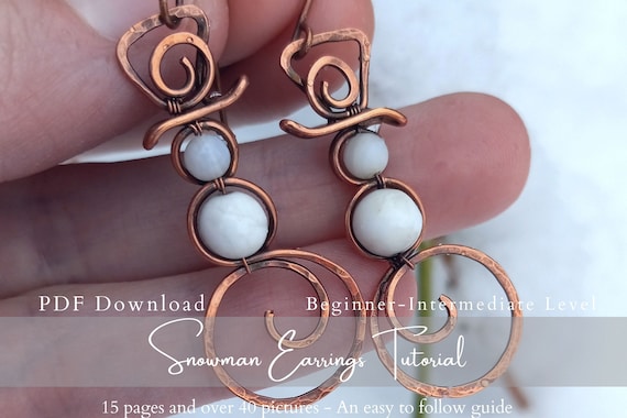 Snowman Earrings Wire Wrap Tutorial - For Beginners - Wire Wrapped Christmas/Winter Earrings Written Guide - PDF Download