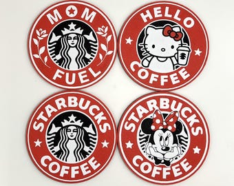 Starbucks Themed Coasters - Set of 4 in Red, White, Black