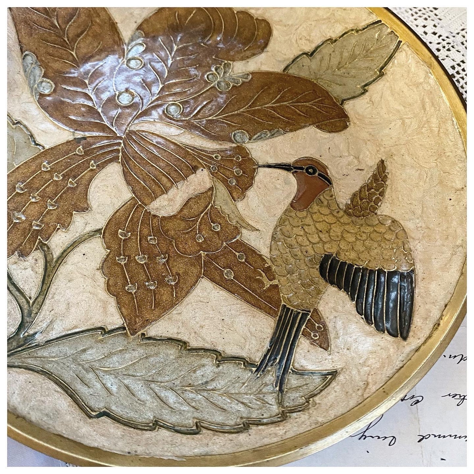 A vintage hummingbird brass decorative plate Etsy
