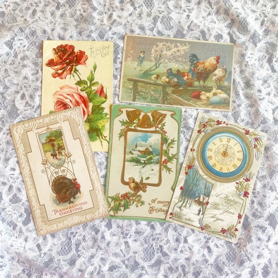 Vintage Holiday Postcard Set, Antique Postcards, Random Lot, Choose Quantity, Valentines Day, Easter, Thanksgiving, Christmas, New Years