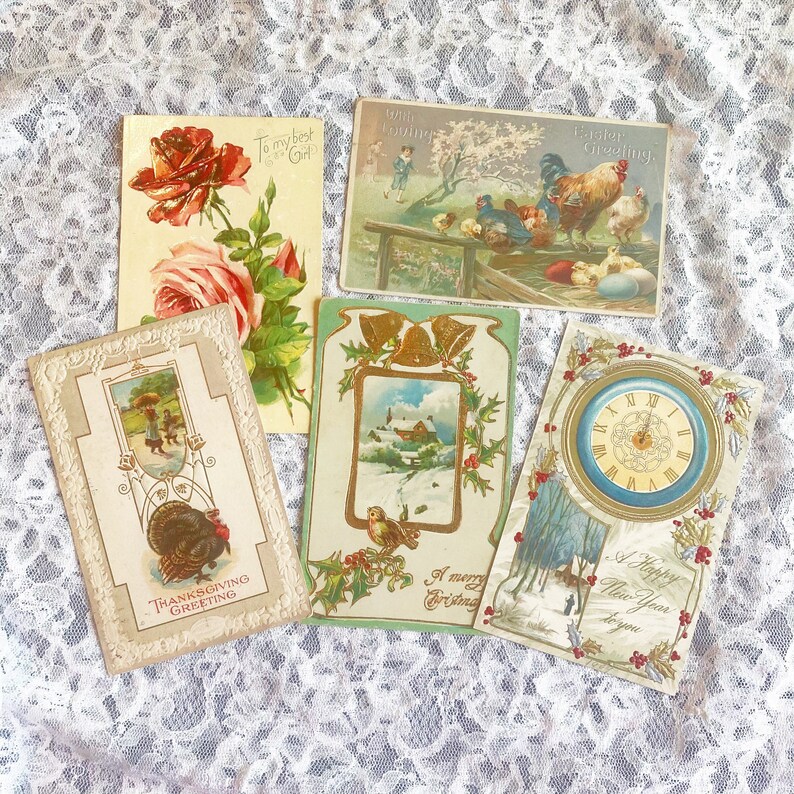 Vintage Holiday Postcard Set, Antique Postcards, Random Lot, Choose Quantity, Valentines Day, Easter, Thanksgiving, Christmas, New Years image 1