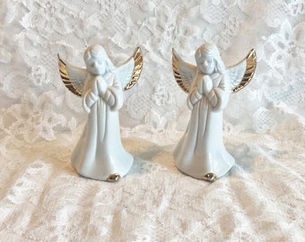 Vintage Angel, Porcelain Bell, Christmas Decor, Gift for Her, Retro Aesthetic, Girls Bedroom, Cottagecore, White Ceramic, Gold Trimmed