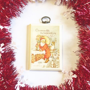 Vintage Small Wood Wall Hanging with Santa Clause and Reindeer, Christmas Decor, 1980 Retro Holiday, 3 x 4, Saint Nicholas