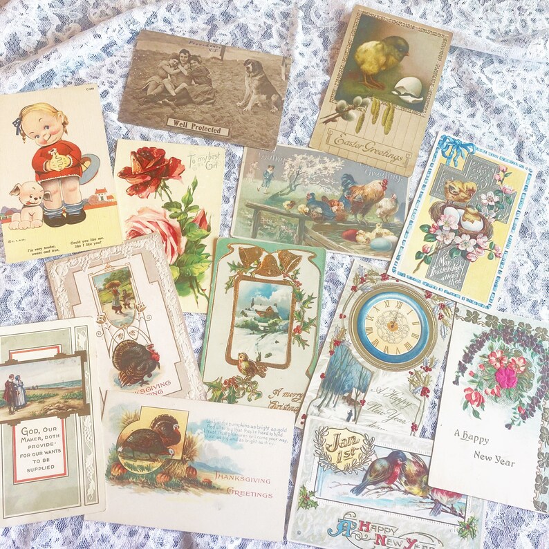 Vintage Holiday Postcard Set, Antique Postcards, Random Lot, Choose Quantity, Valentines Day, Easter, Thanksgiving, Christmas, New Years image 7