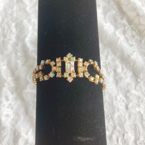 Vintage Jewelry, Rhinestone Bracelet, Clear Aurora Borealis, Geometric Shape, Mothers Day, Gifts for Her, Art Deco, Mid Century Style