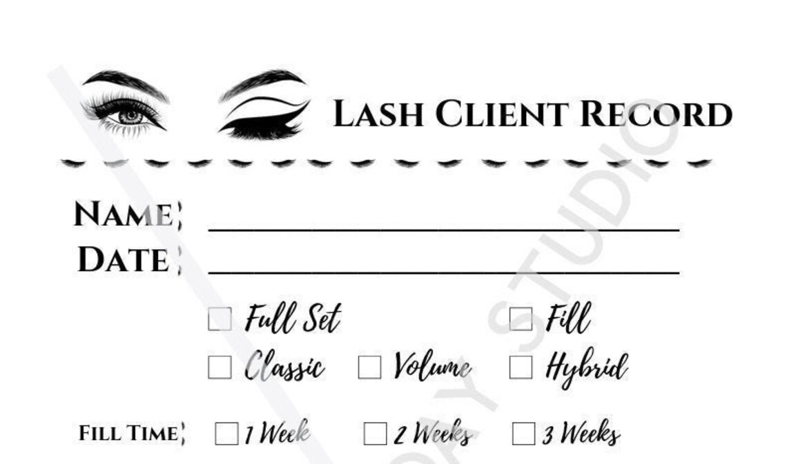 Lash Extensions Client Record Consultation Card Printable Etsy