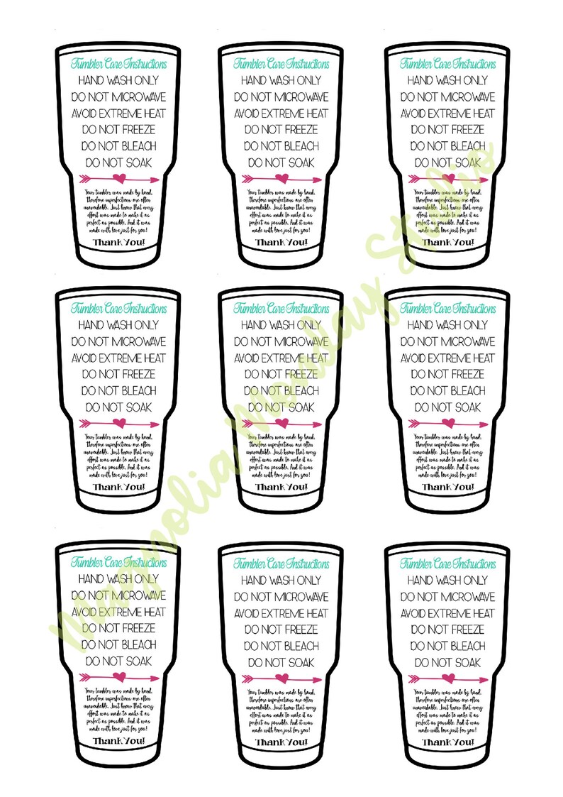 Tumbler Care Card & Tumbler Care Card Multiples Page PDF ...