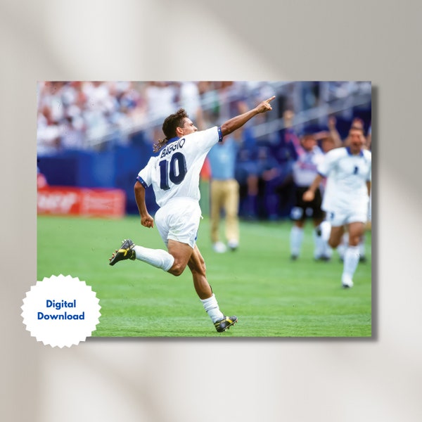 Roberto Baggio Retro Poster, Football, Print, Football Poster, Soccer Poster, Gift, Instant Download, Digital Download - DIGITAL DOWNLOAD