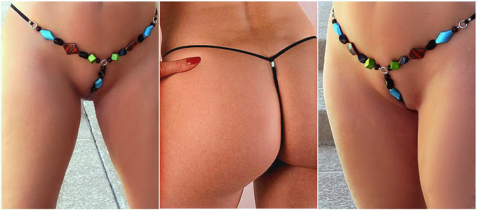 Dubio Bikini DLB-14 Crotchless Extreme Bikini G-String Beaded image 0.