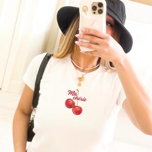 Cute Cherry Baby Tee Ma Chérie Cherry Y2k Shirt Text Slogan Baby Tee Cherry Cropped Shirt Slogan Tee