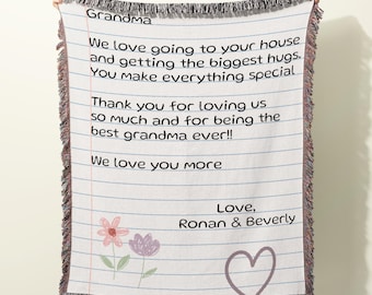 Personalized Woven Love Letter Blanket, Custom Text Throw, Long Distance Deployment Keepsake Gift