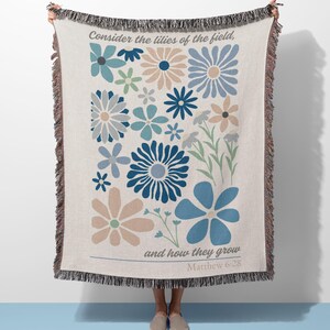 Consider The Lilies Floral Woven Blanket | Modern Faith Scripture Tapestry, Christian Home Decor Cute Apartment Gift image 11