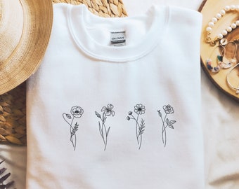 Birth Flower Sweatshirt Birth Month Flower Custom Crewneck Grandma Sweatshirt Personalized Gift For Mom Best Friend Gift
