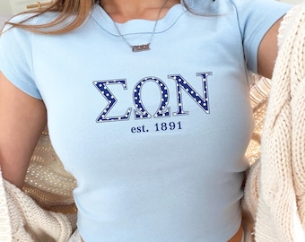 Custom Greek Letter Sorority Merch, Navy Polka Dot Greek Top, Preppy Sorority Baby Tee College Sweatshirt