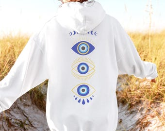 Felpa con cappuccio Evil Eye, occhio mistico onniveggente, abbigliamento Boho Indie