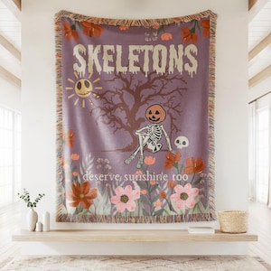 Summerween Halloween Blanket Skeleton Woven Blanket Halloween Lover Gift Skeleton Blanket Positivity Gifts Halloween Lovers Beach Blanket