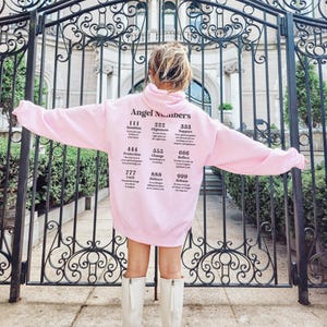 Angel Number Hoodie Aesthetic Crewneck Sweatshirt Light Pink Hoodie
