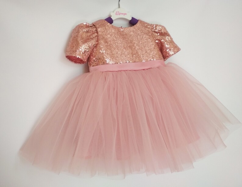 Rose gold Flower girl dress Sequin girl dress Dusty rose dress Etsy