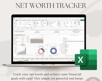 Hoja de cálculo de seguimiento del patrimonio neto / Plantilla de panel financiero de Excel / Seguimiento de activos y pasivos / Herramienta estética de planificación de finanzas personales