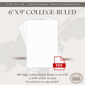 College-Ruled Notebook Interiors | 6x9&quot; | With Bleed | 100 pages PDF | Ready for Commercial Use & KDP Publishing