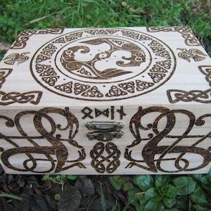 Viking chest. Wooden chest. Jewelry box. Jewerly box. Hand carving. Pyrography. Treasure chest. Wooden chest. Halloween