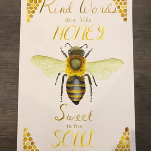 Las palabras son dulces como la miel - Proverbios 16 - Signos con escritura – Pintura de acuarela
