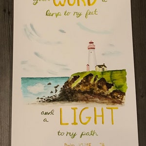 Luz a mi camino - Salmo 119 - Signos con Escritura – Pintura de acuarela