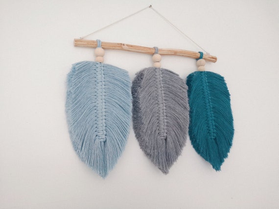 Home Decor Light grey.Set of 3 Leaf/feather Boho Handmade Macrame Wall Hanging Home Decor Light grey.Set of 3 Leaf/feather Boho Handmade Macrame Wall Hanging