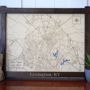 Lexington Wooden Map - Wall Art Home Decor Rustic Modern Large Wood Wall Panel Art Large 23" X 18" Laser Engraved