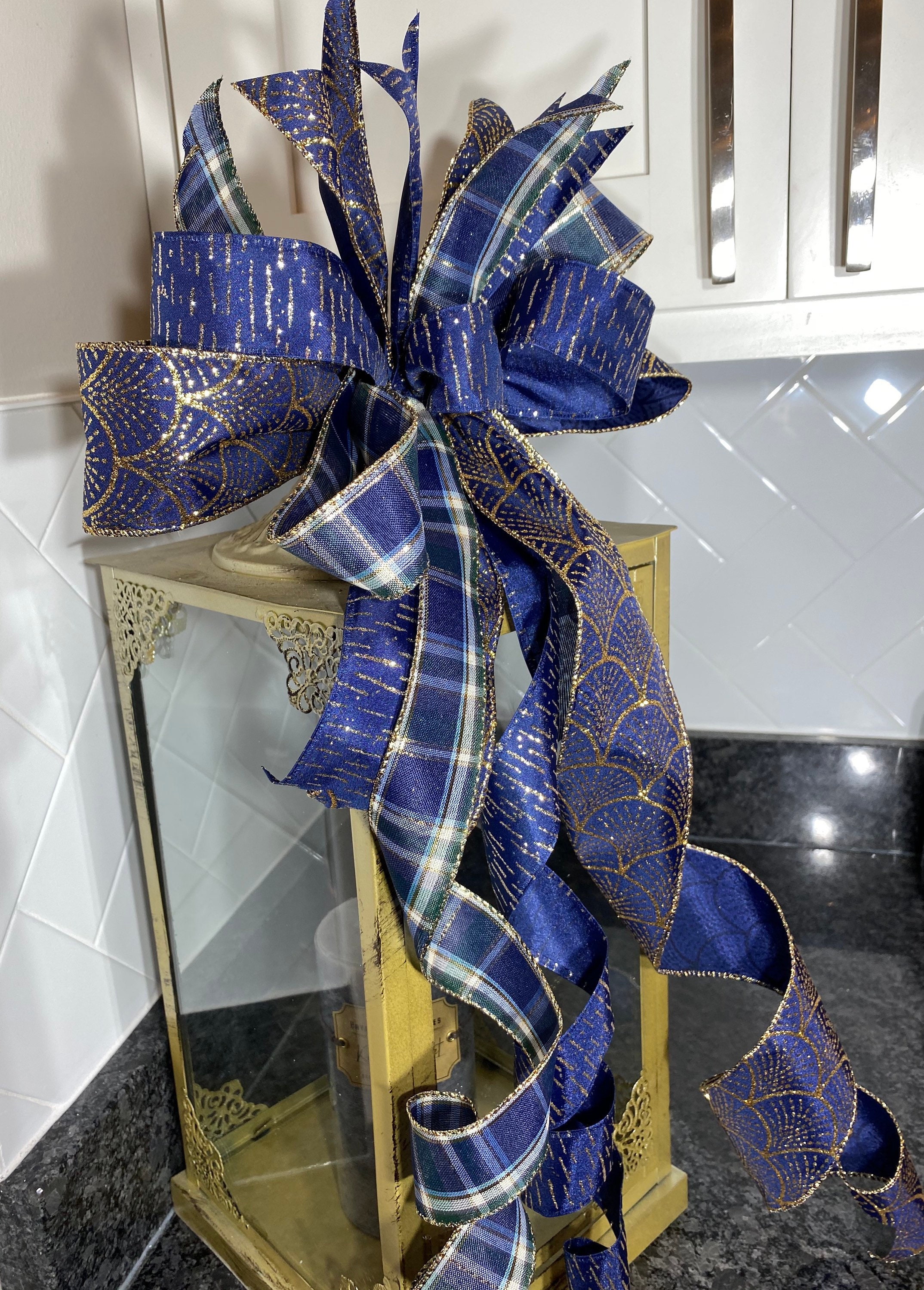 Gold and blue christmas ribbon Clearance