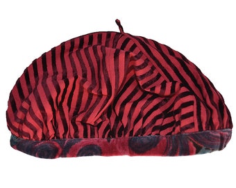 Striped Velvet Beret: Women's Red Parisian Style