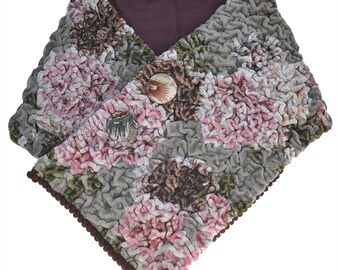 Ecru Velvet Collar: Floral Crinkle Cotton Velvet Neck Warmer