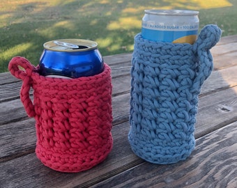 Crochet Can Cozy with pull on loop, Pop Can Sleeve, Skinny Can Cozy, Gift under 20, Sticks n Stones Can Cozy